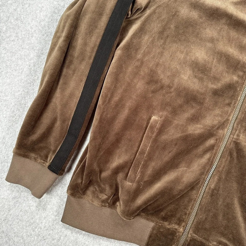 Tenore Jacket Mens Large Brown Velour Full Zip Track Suit Top Black Stripe Retro